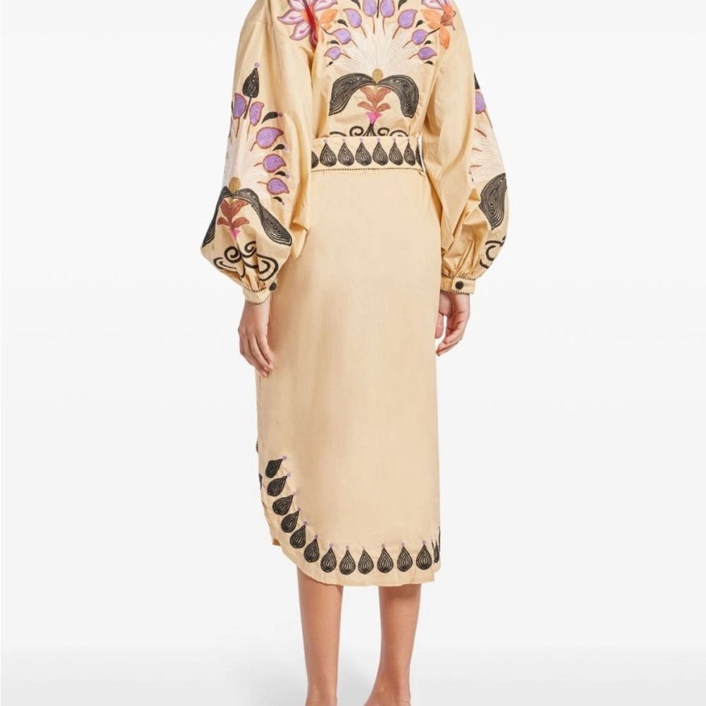 Farm Rio Embroidered Floral Beige Maxi Dress - Picture 2 of 2